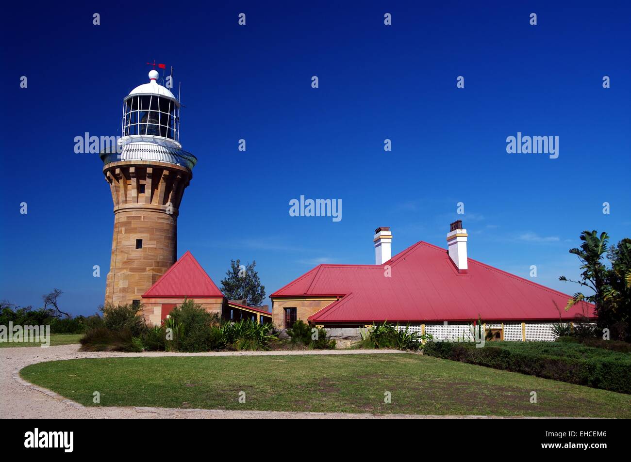 The historic Barrenjoey Head Lighthouse marks the entrance to Broken Bay and Pittwater on the Hawkesbury River. NSW, Australia. Stock Photo