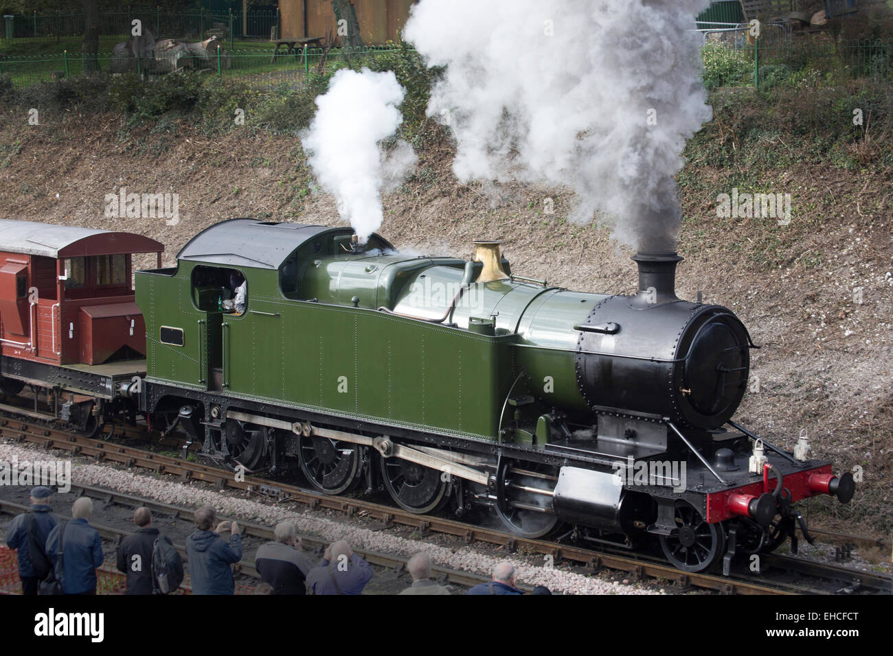Steam locomotive pulling a freight train, Hampshire, England, UK. Stock Photo