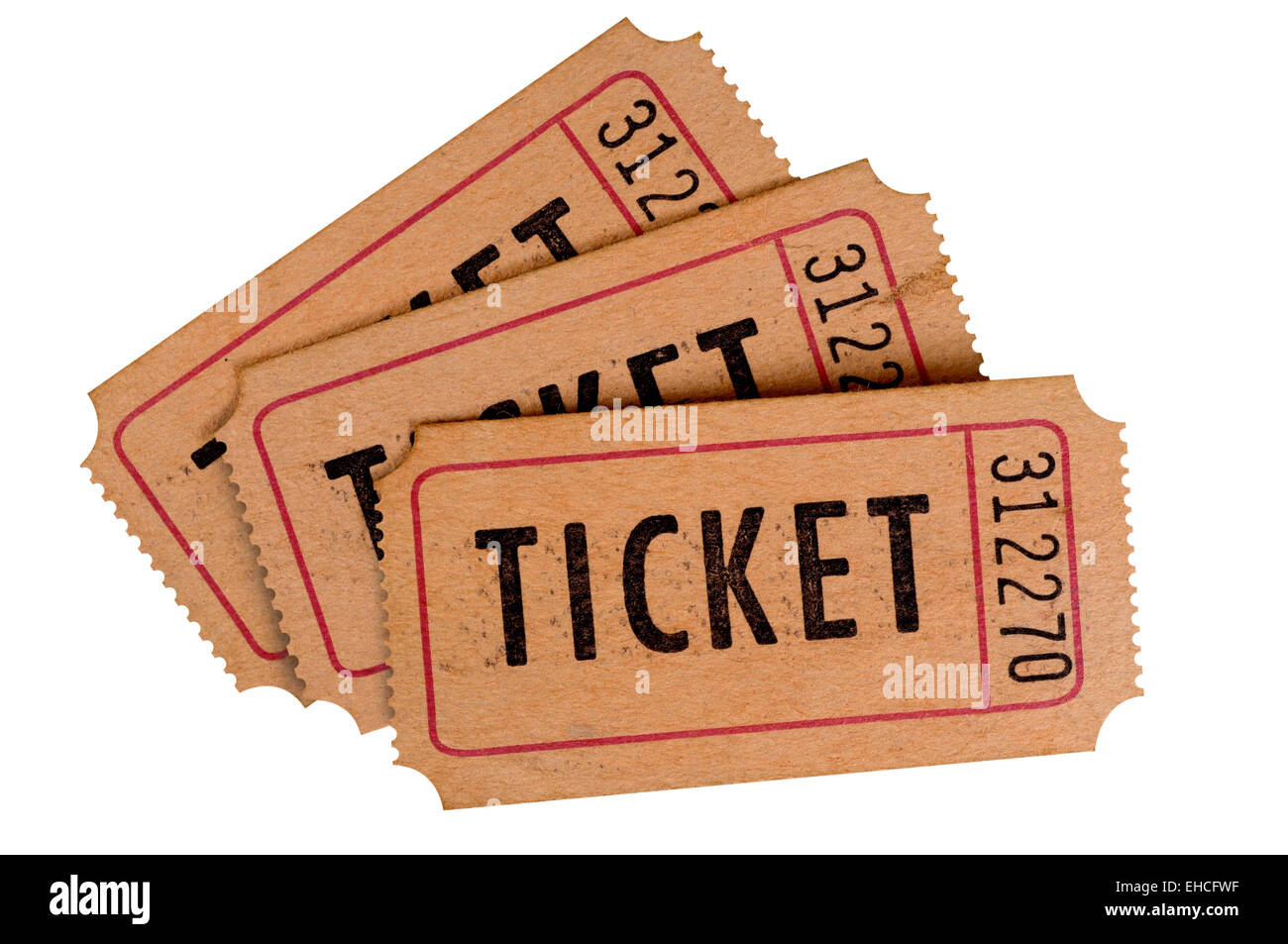 Old tickets isolated on a white background. Stock Photo