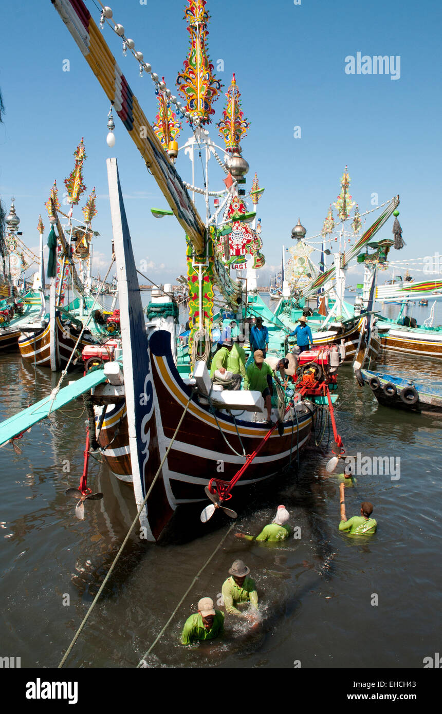 Traditional fishing boats in Bali Stock Photo