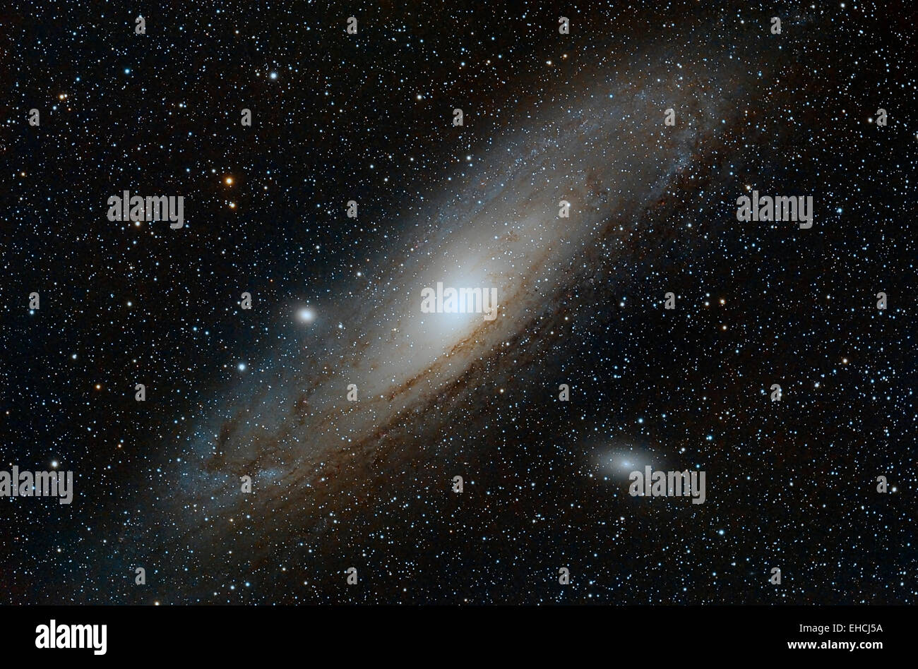 The Andromeda Galaxy - Messier object number 31 (M31), along with M32 and M101 Stock Photo