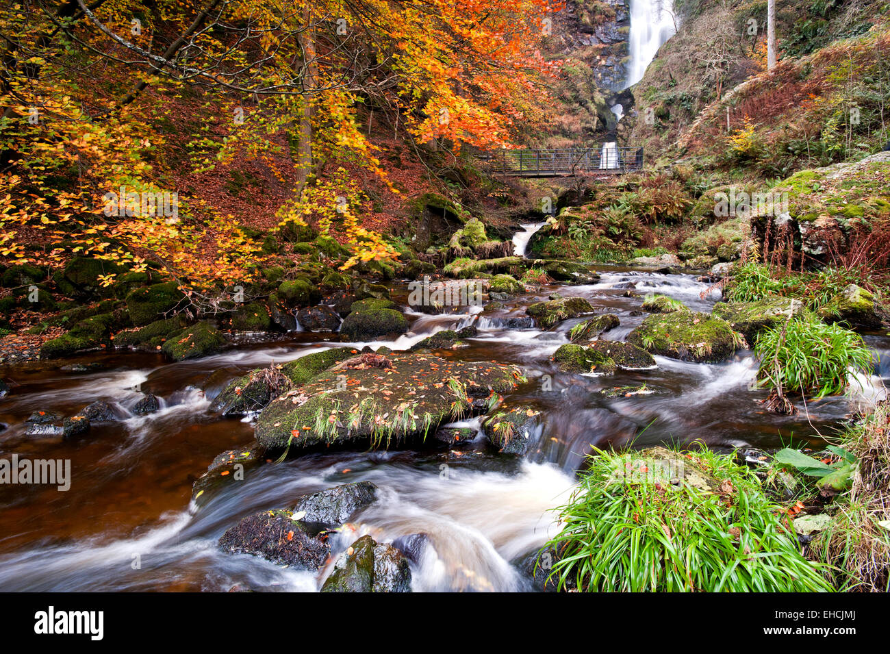 Pistyll Rhaeadr Waterfall in autumn, Llanrhaeadr-ym-Mochnant, Near Oswestry, Powys, Wales Stock Photo