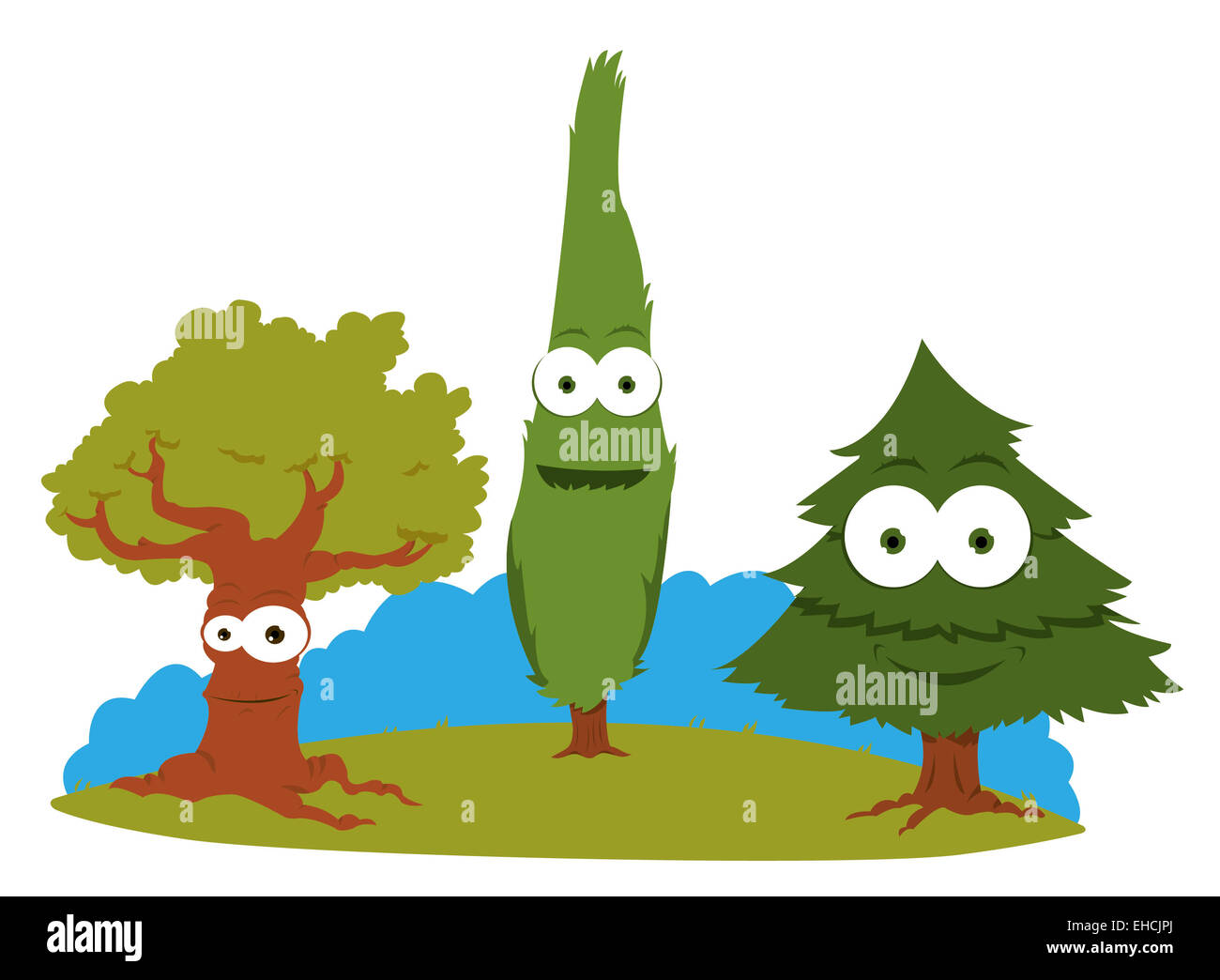a vector cartoon representing a group of friendly trees Stock Photo