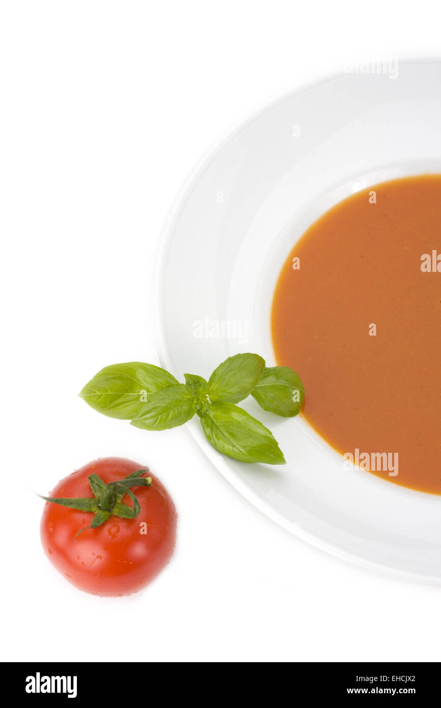 home made tomato soup in a white bowl Stock Photo