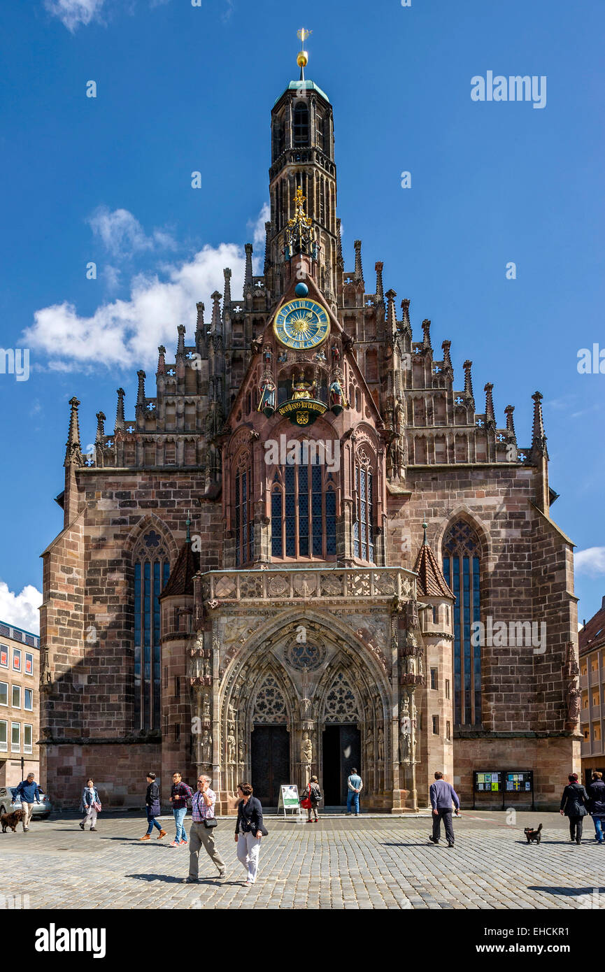 Gothic parish church of Our Lady, Hauptmarkt square, Nuremberg, Middle Franconia, Franconia, Bavaria, Germany Stock Photo