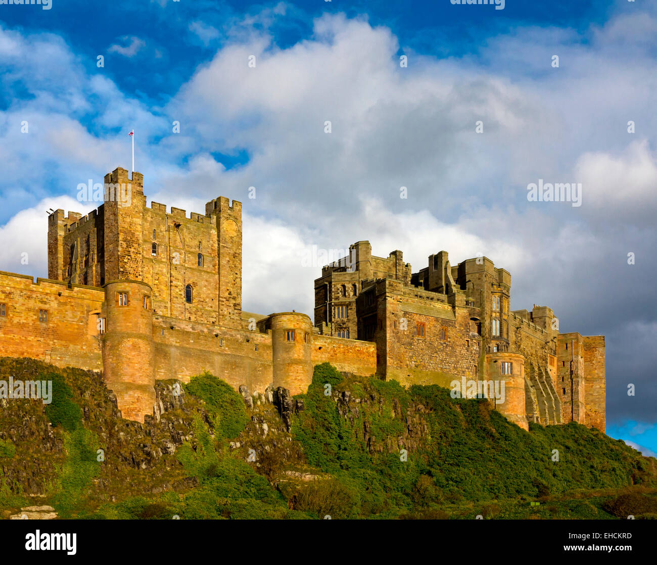 View from below of Bamburgh Castle in Northumberland England UK home of