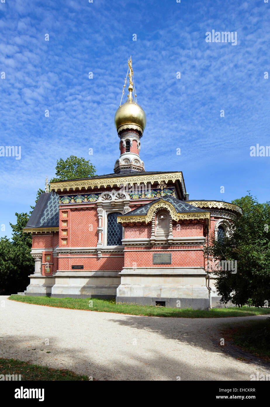 Russian Orthodox Church of All Saints, Russian chapel, spa gardens, Bad Homburg, Hesse, Germany Stock Photo