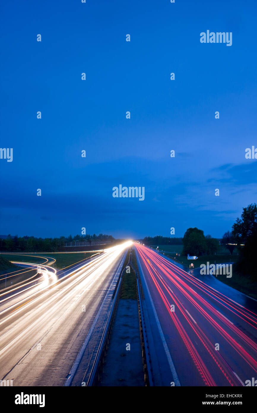 blurs of cars moving on a freeway Stock Photo