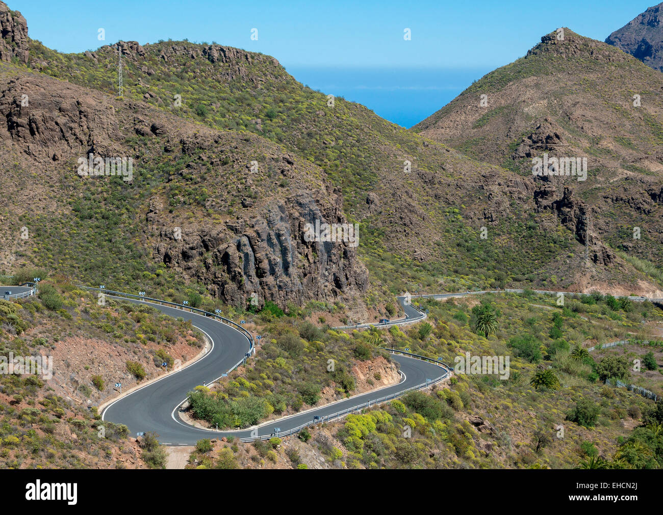 Winding road near San Bartolome de Tirajana, Gran Canaria, Canary Islands, Spain Stock Photo