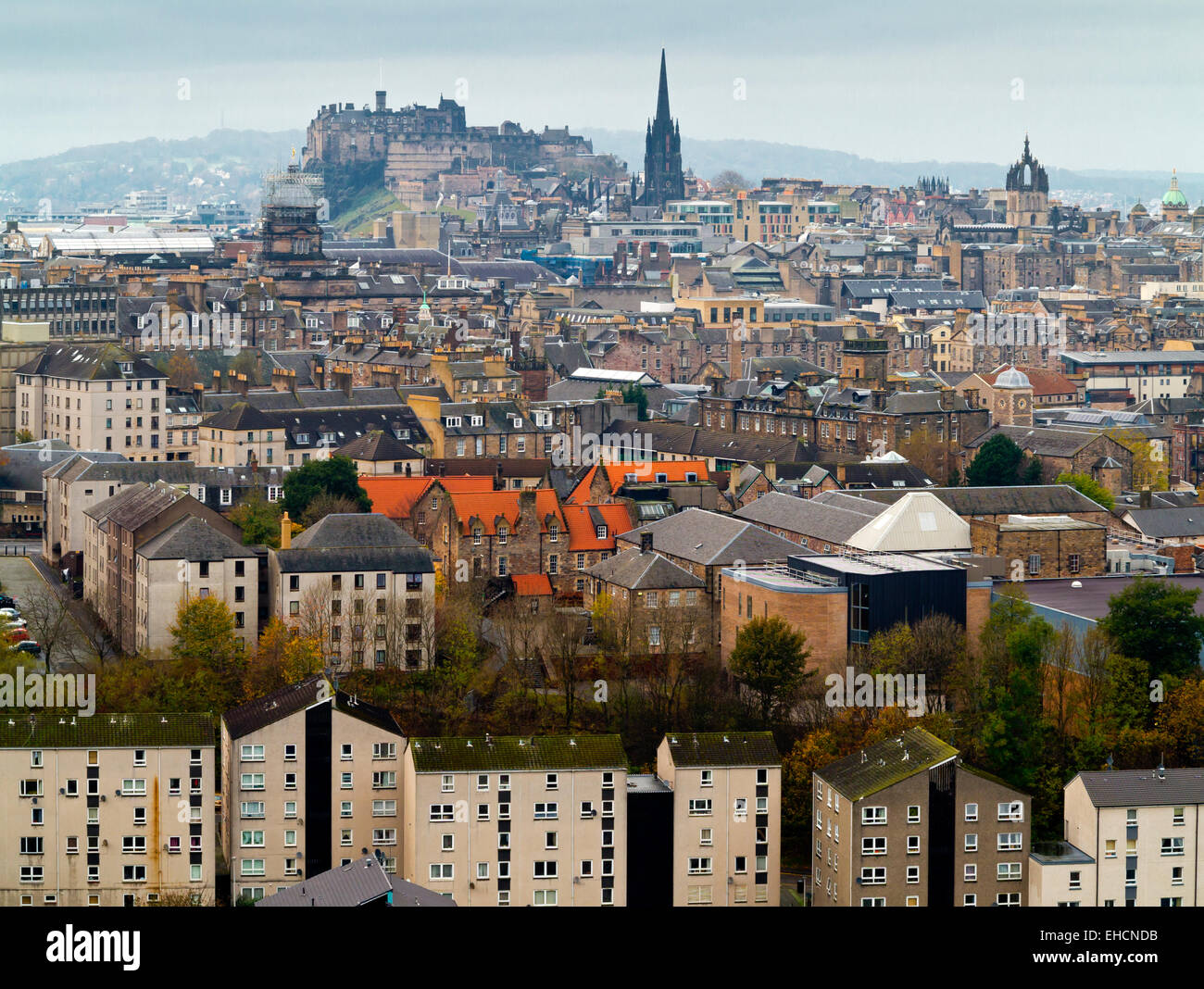View from Arthur's Seat across Edinburgh City Centre Scotland UK