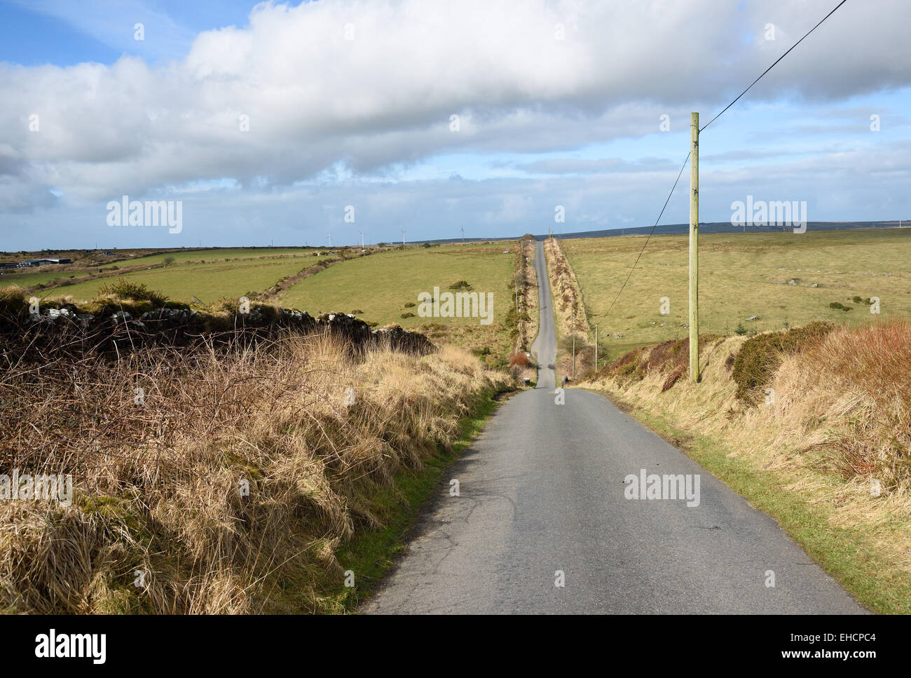 The undulating straight road that links Camelford with the Roughtor Car Park on Bodmin Moor Stock Photo