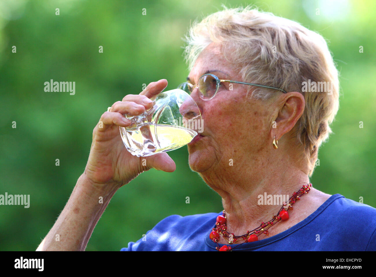 Seniors drinking water Stock Photo