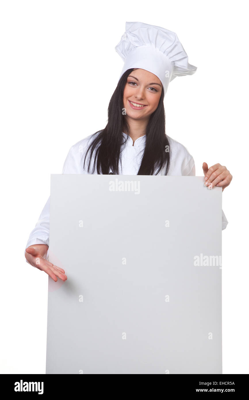 Young female cook presenting the daily menu Stock Photo