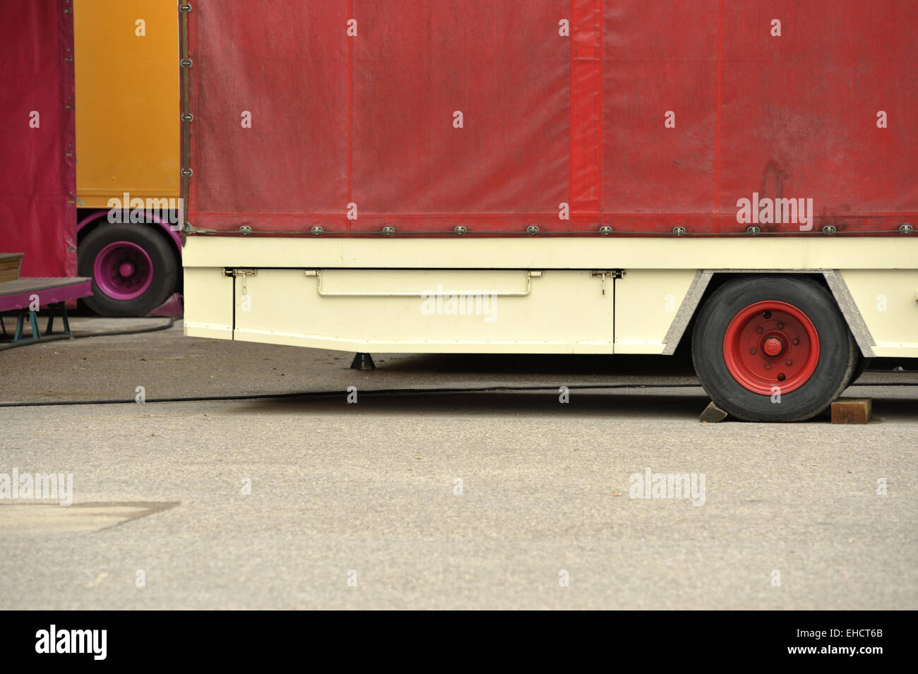 trailers at a fairground Stock Photo