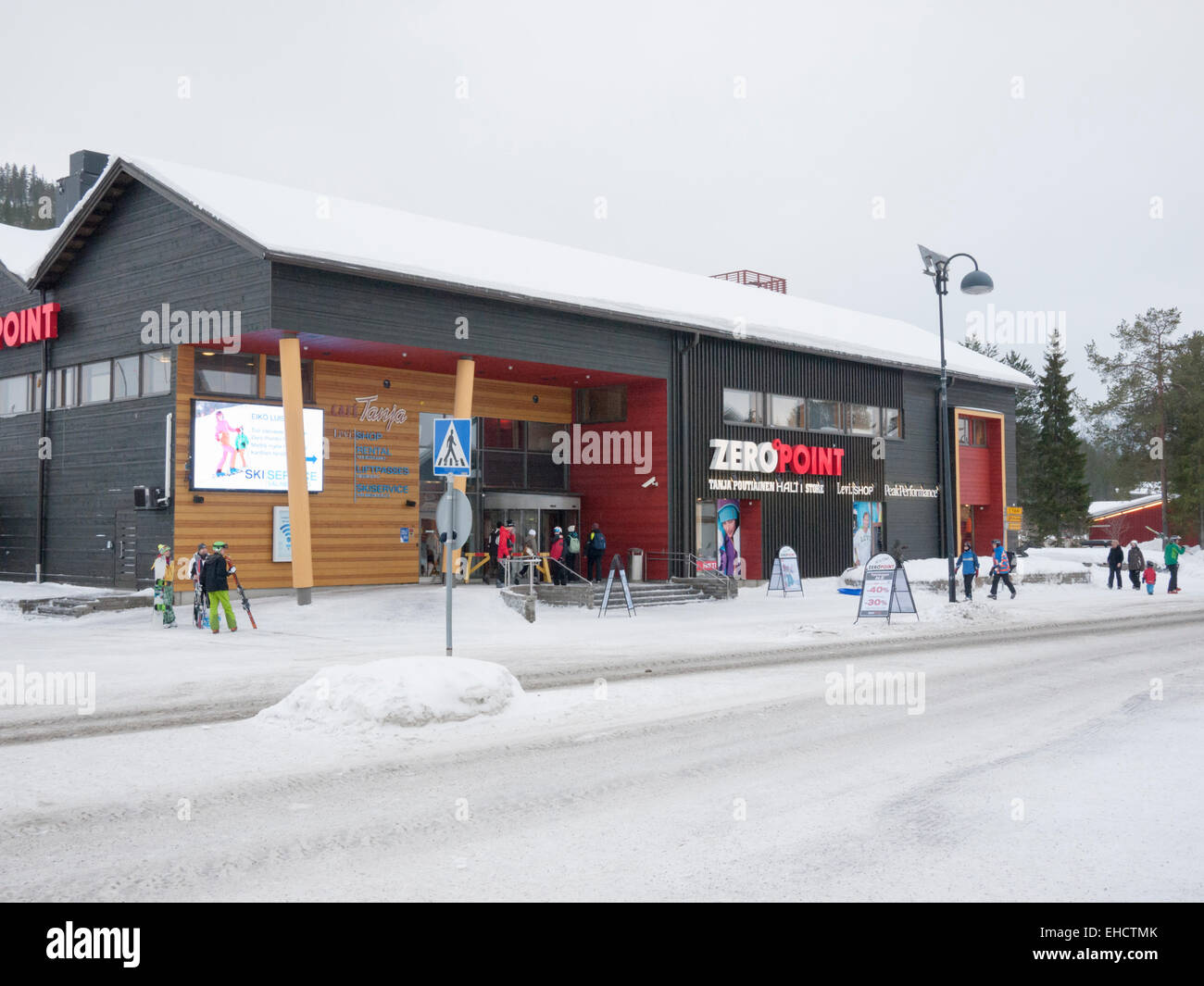 The Zeropoint or zero point ski lift station at the ski resort of Levi  Lapland Finland in winter Stock Photo - Alamy