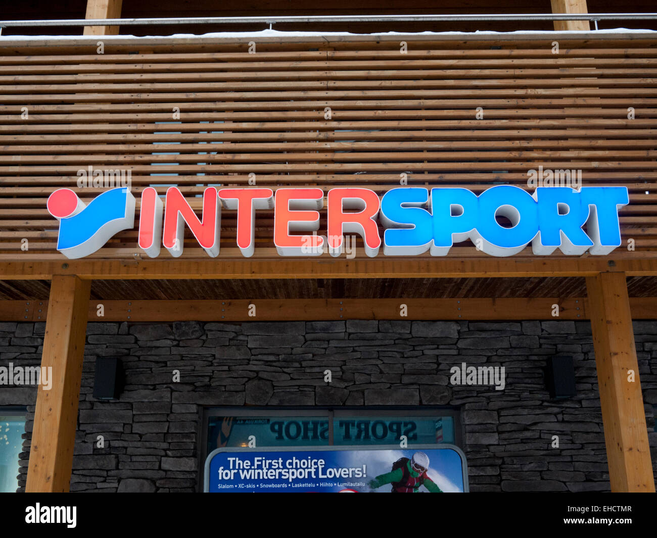 The intersport logo and sign outside a ski rental and sports equipment shop  in Levi Finland Stock Photo - Alamy