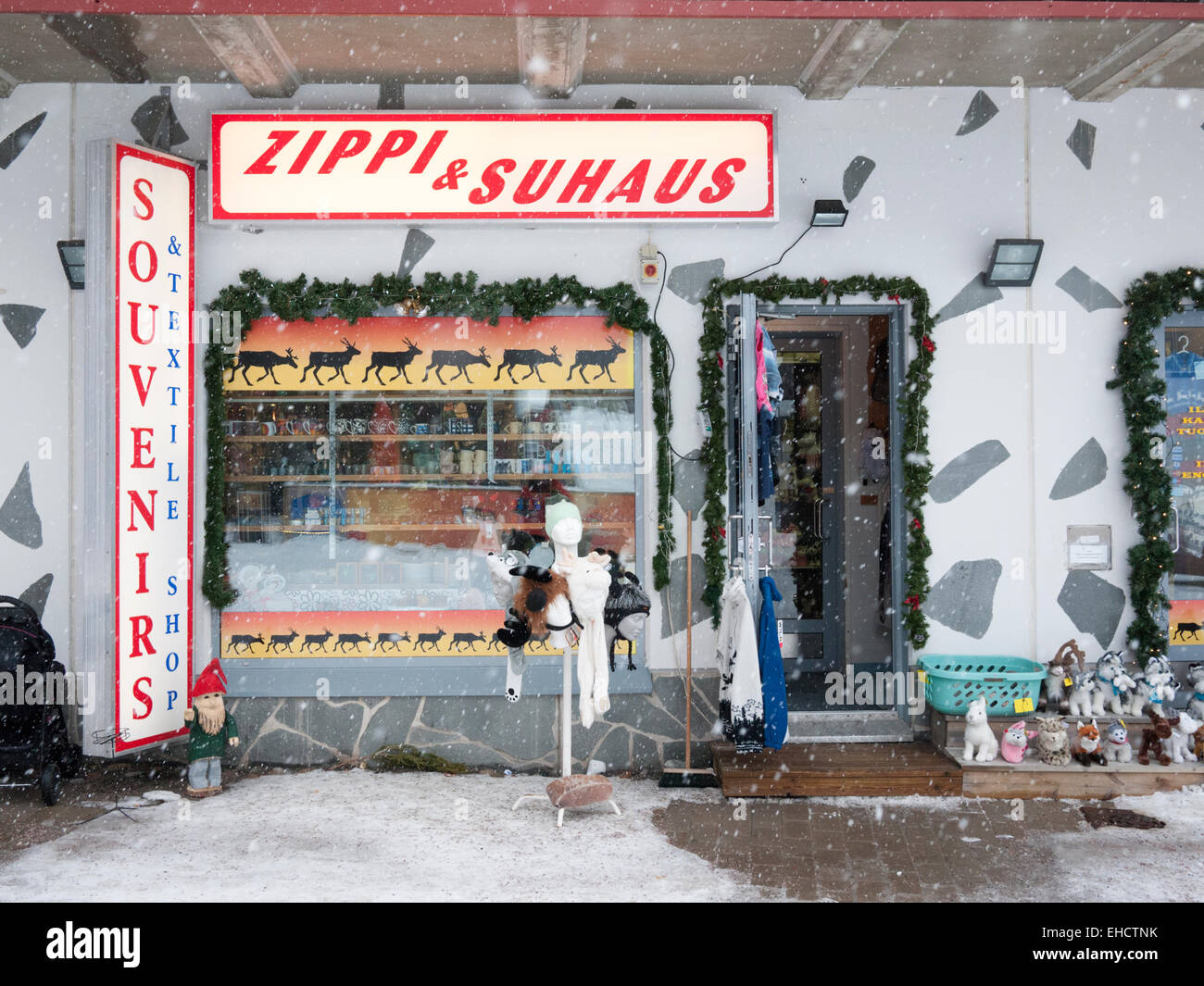 The Zippi and Suhaus gift shop selling Lapland souvenirs in the ski resort  of Levi, Lapland, Finland Stock Photo - Alamy