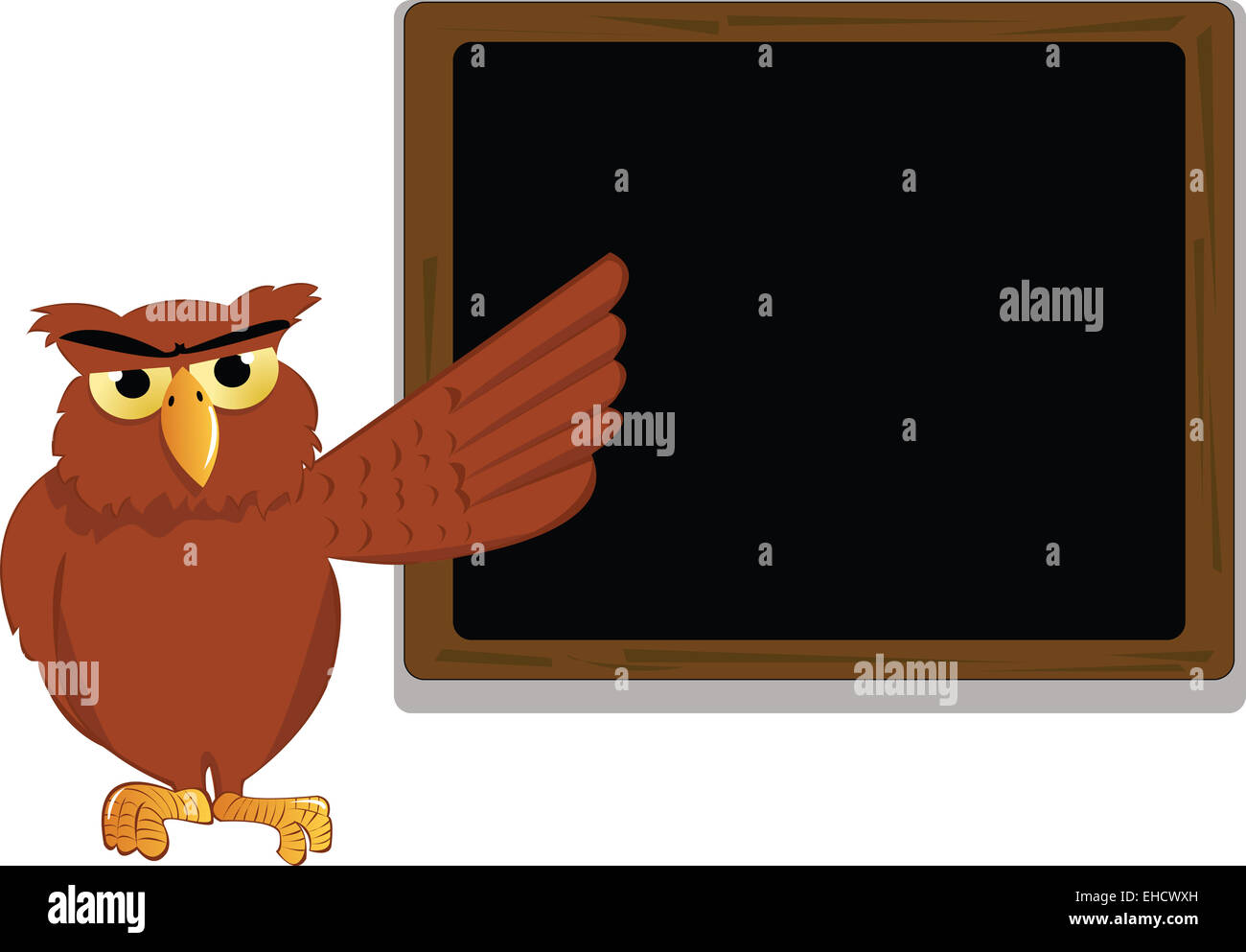 funny owl pointing a blackboard Stock Photo