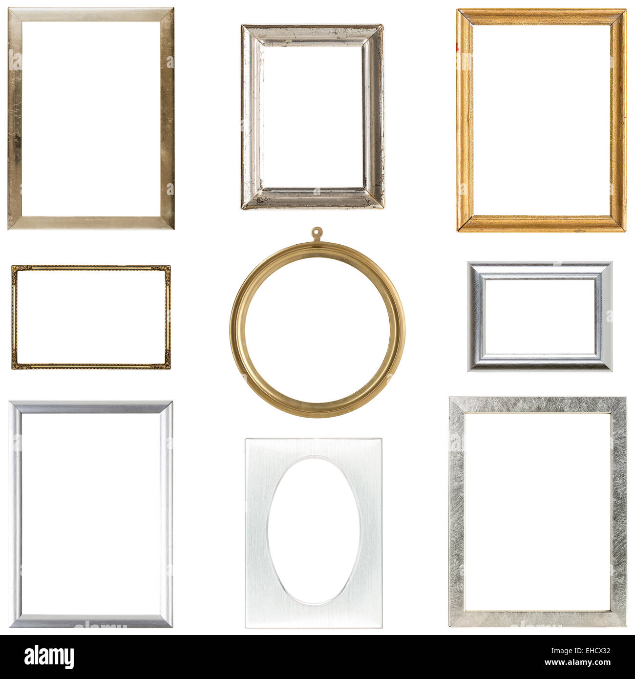 collection of old metallic picture frames, isolated on white Stock Photo