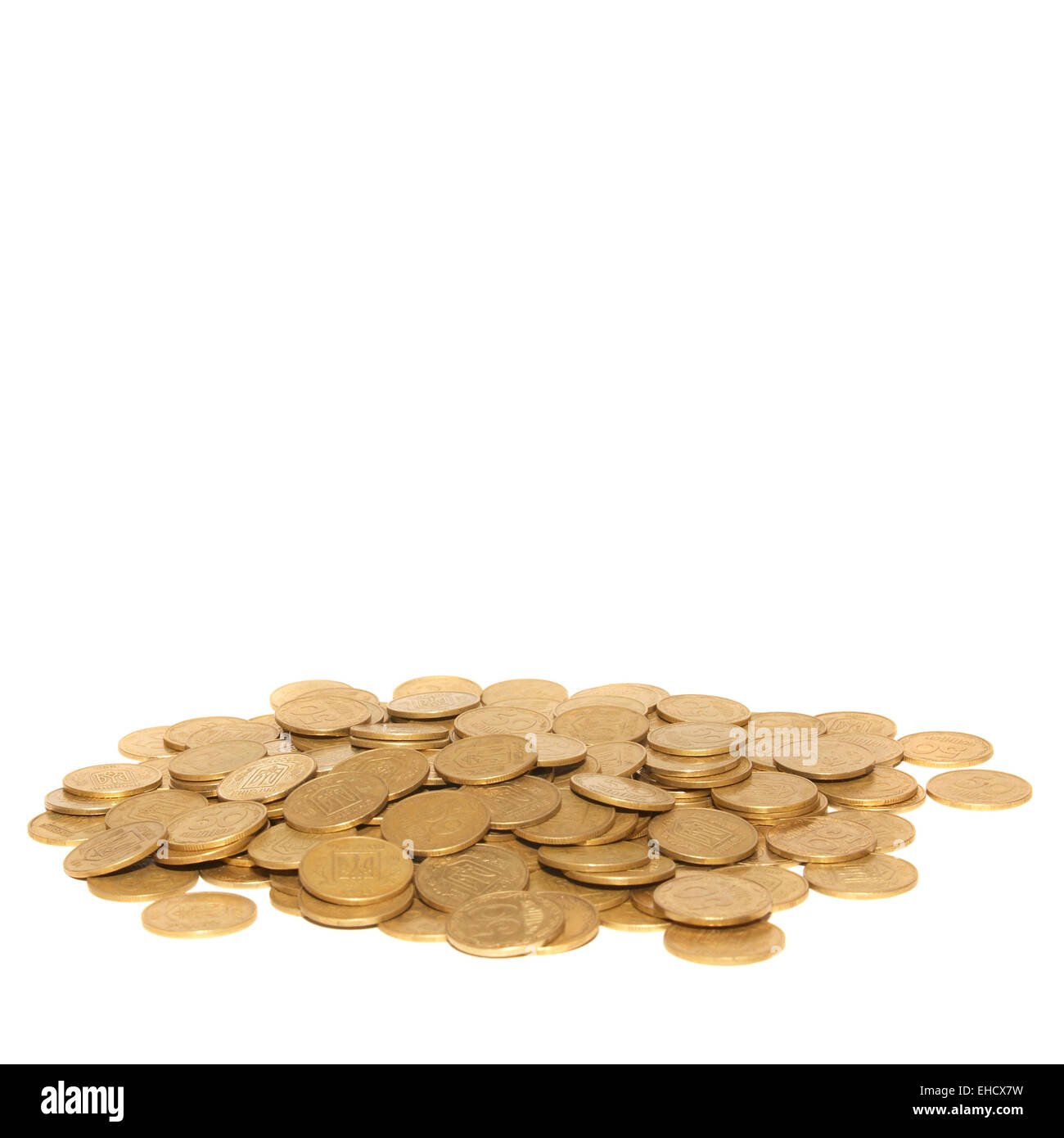 Stack of golden coins with copyspace isolated on white Stock Photo - Alamy