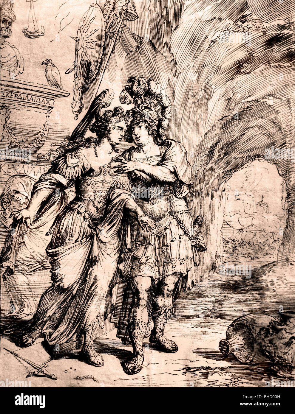Aeneas and Dido 17th Century Romeyn de Hooghe Dutch Netherlands etch