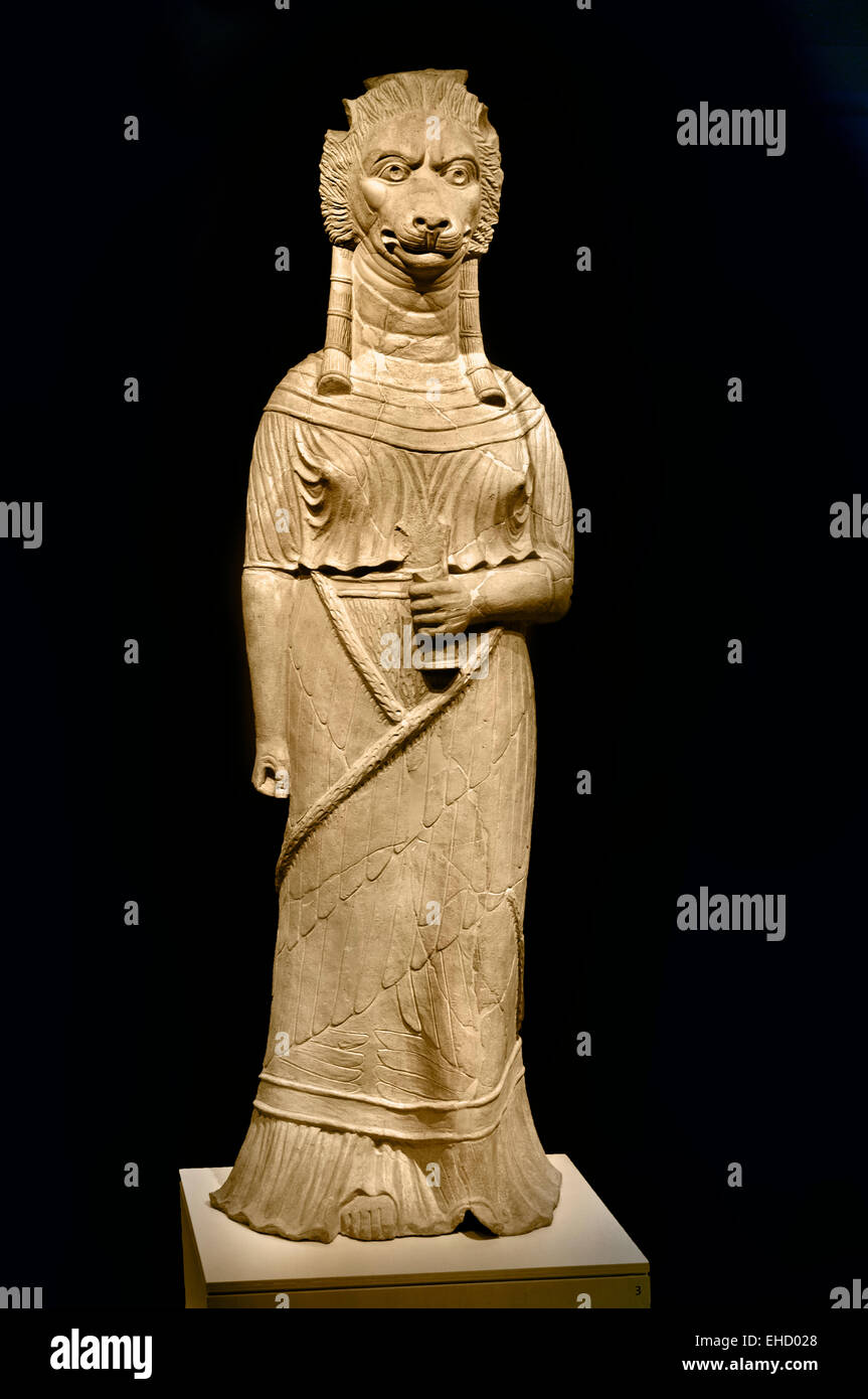 Goddess with the head of a lioness ( terracotta  1.50 m ) 1 cent AD Found at Tinissut. Tunisia ( She references the Egyptian goddess Sekhmet  ) Carthage (Phoenician trading city in North Africa capital Carthaginian Empire ) Musée national du Bardo Tunisia Stock Photo