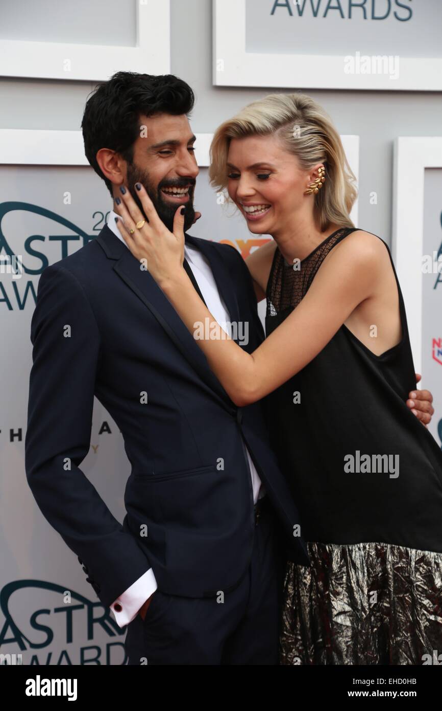 Sydney, Australia. 12 March 2015. The ASTRA Awards recognise the best in subscription television. Celebrities arrived on the red carpet at The Star in Sydney, Australia. Pictured is A Place to Call Home actor Aldo Mignone and actress Abby Earl. Credit:  Richard Milnes/Alamy Live News Stock Photo