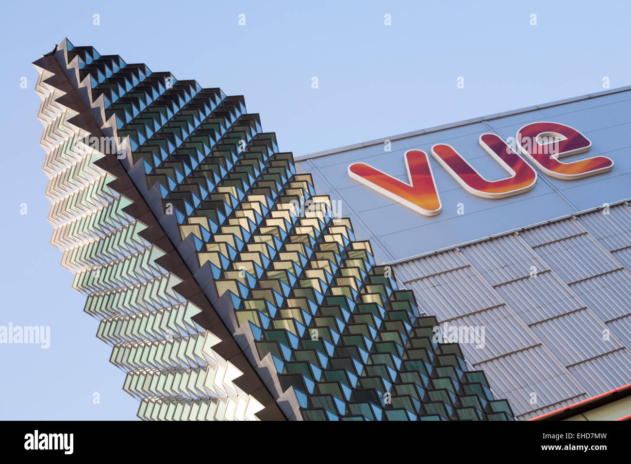 Vue cinema sign and structure at Westfield Shopping Centre, Stratford, London Stock Photo