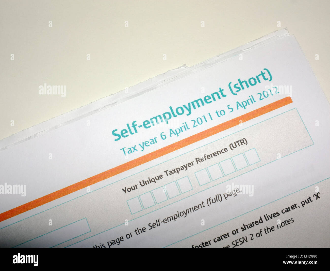 HMRC self-employed tax return paperwork. Stock Photo