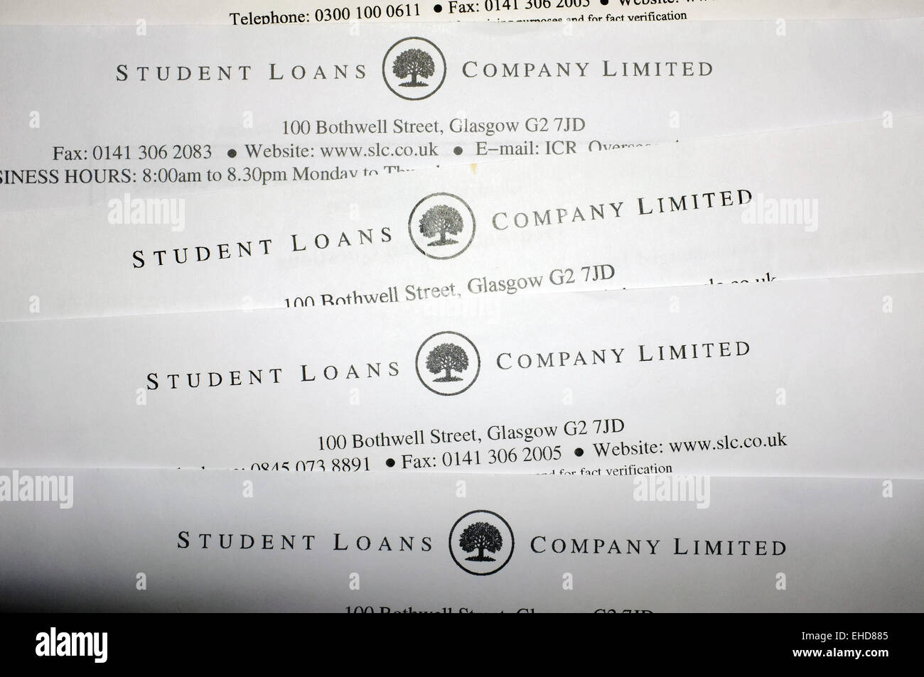 Student Loans Company Limited letterhead paperwork. Stock Photo