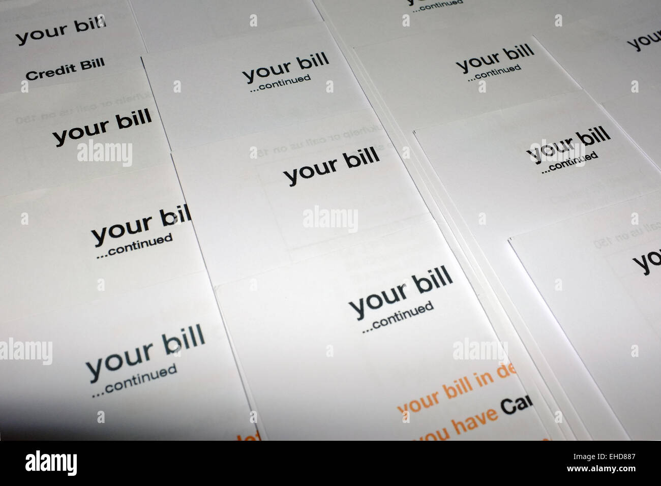 A collection of bills sent via post. Stock Photo