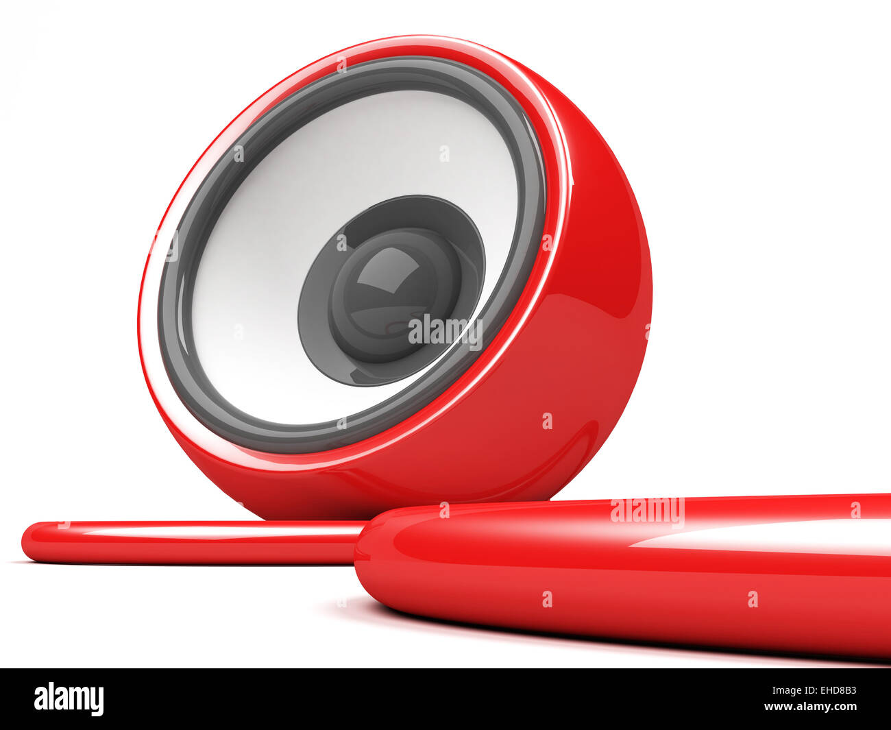 red speaker with cable over white Stock Photo - Alamy