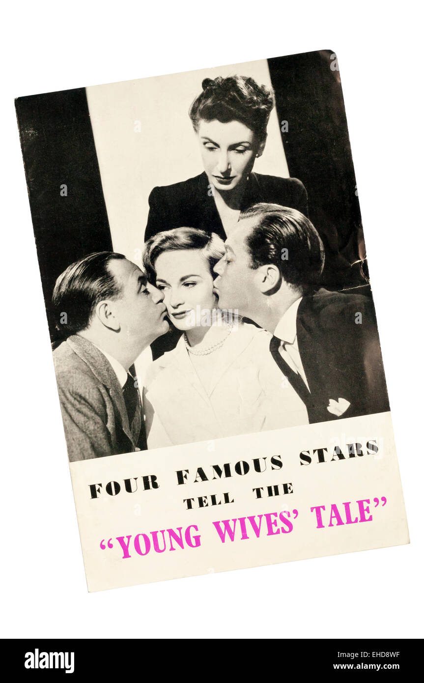 Front cover of the programme for Young Wives' Tale by Ronald Jeans at the Savoy Theatre.  DETAILS IN DESCRIPTION. Stock Photo