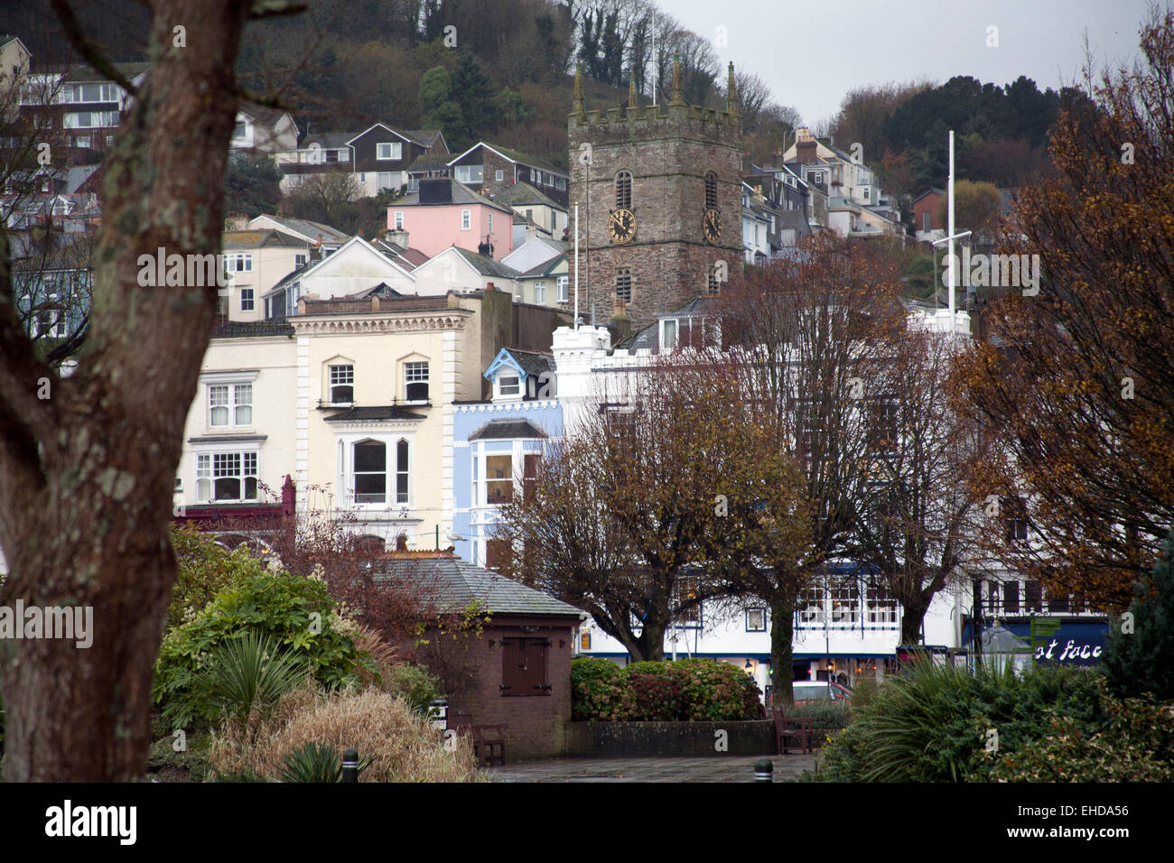 St Saviour's Church and surrounding houses in the village of Dartmouth
