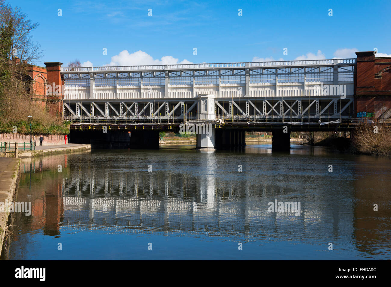 Shrewsbury railway bridge and the River Severn, Shropshire, England. Stock Photo