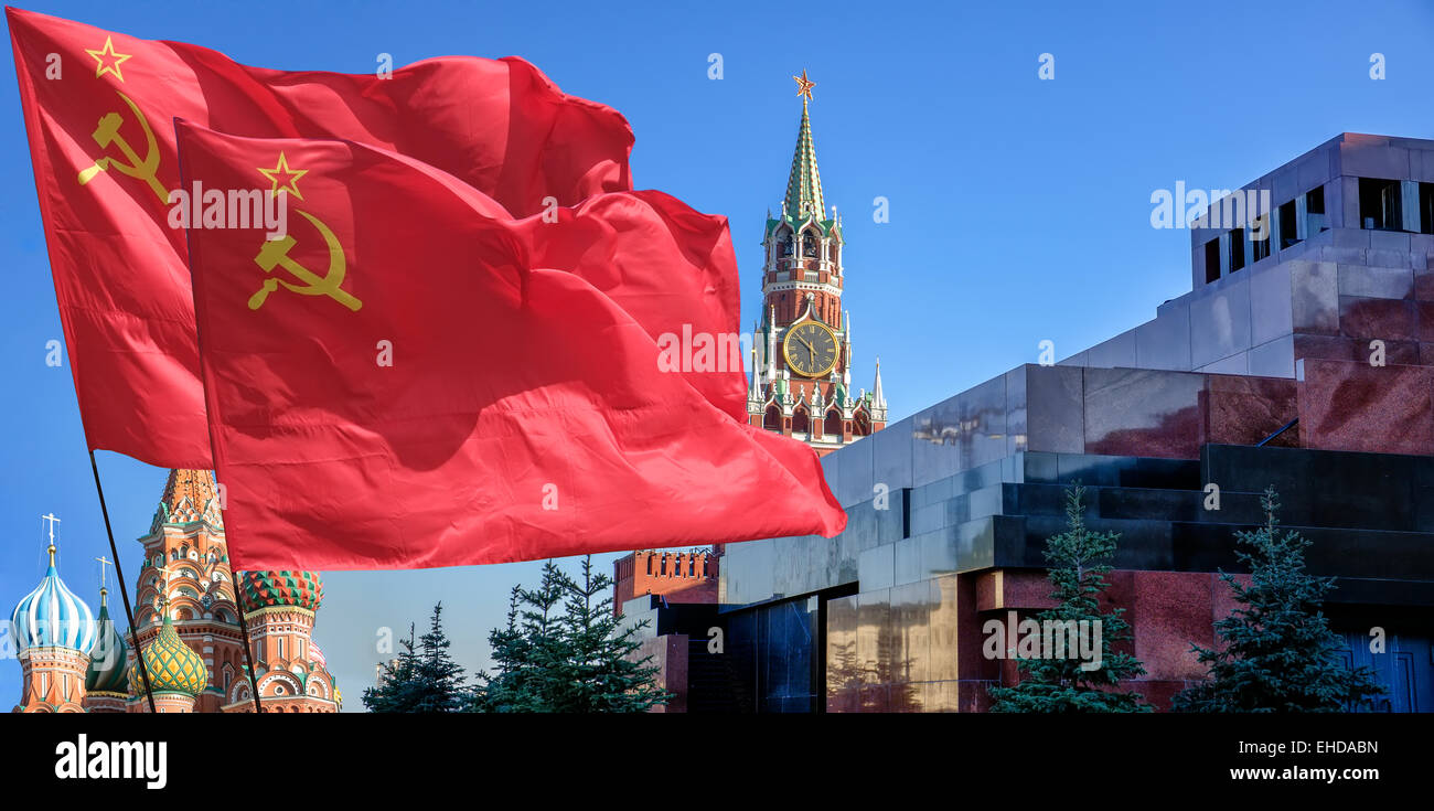 The flag of the Soviet Union (USSR) waving in the wind. Stock Photo