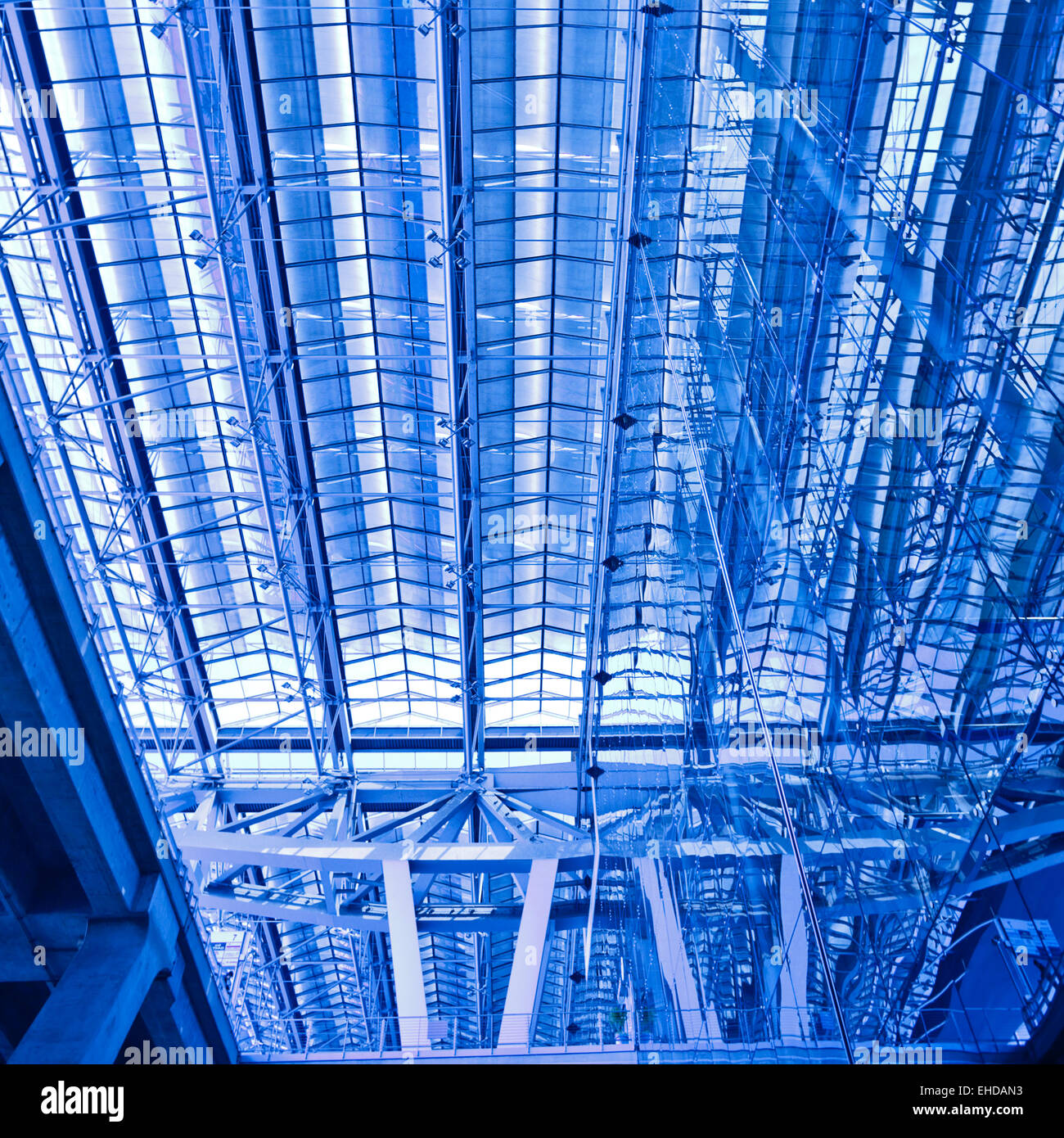 Abstract blue ceiling and wall construction Stock Photo