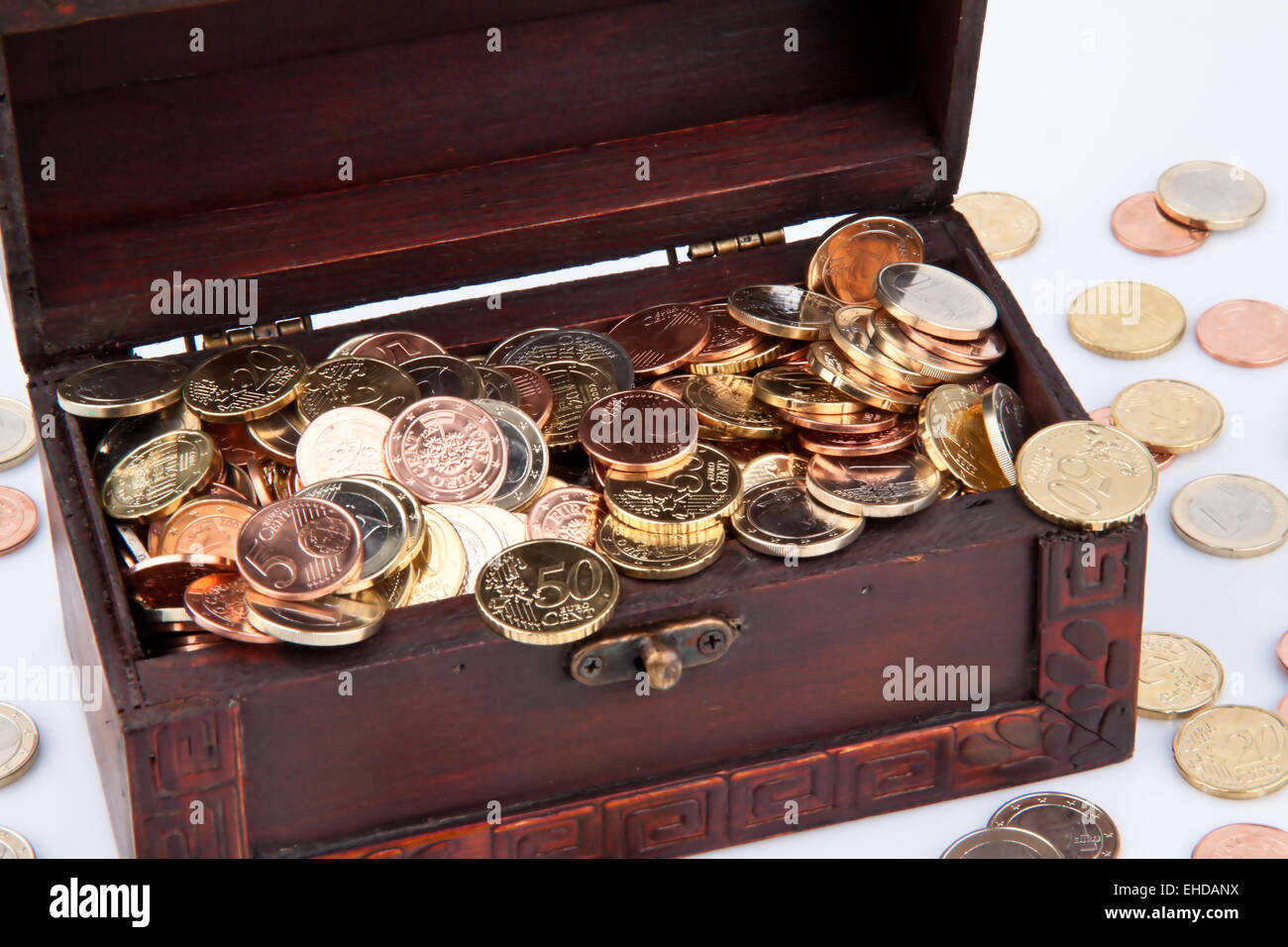 Treasure chest with coins € Stock Photo Alamy