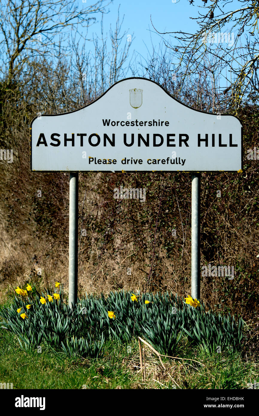 Ashton under Hill village sign, Worcestershire, England, UK Stock Photo