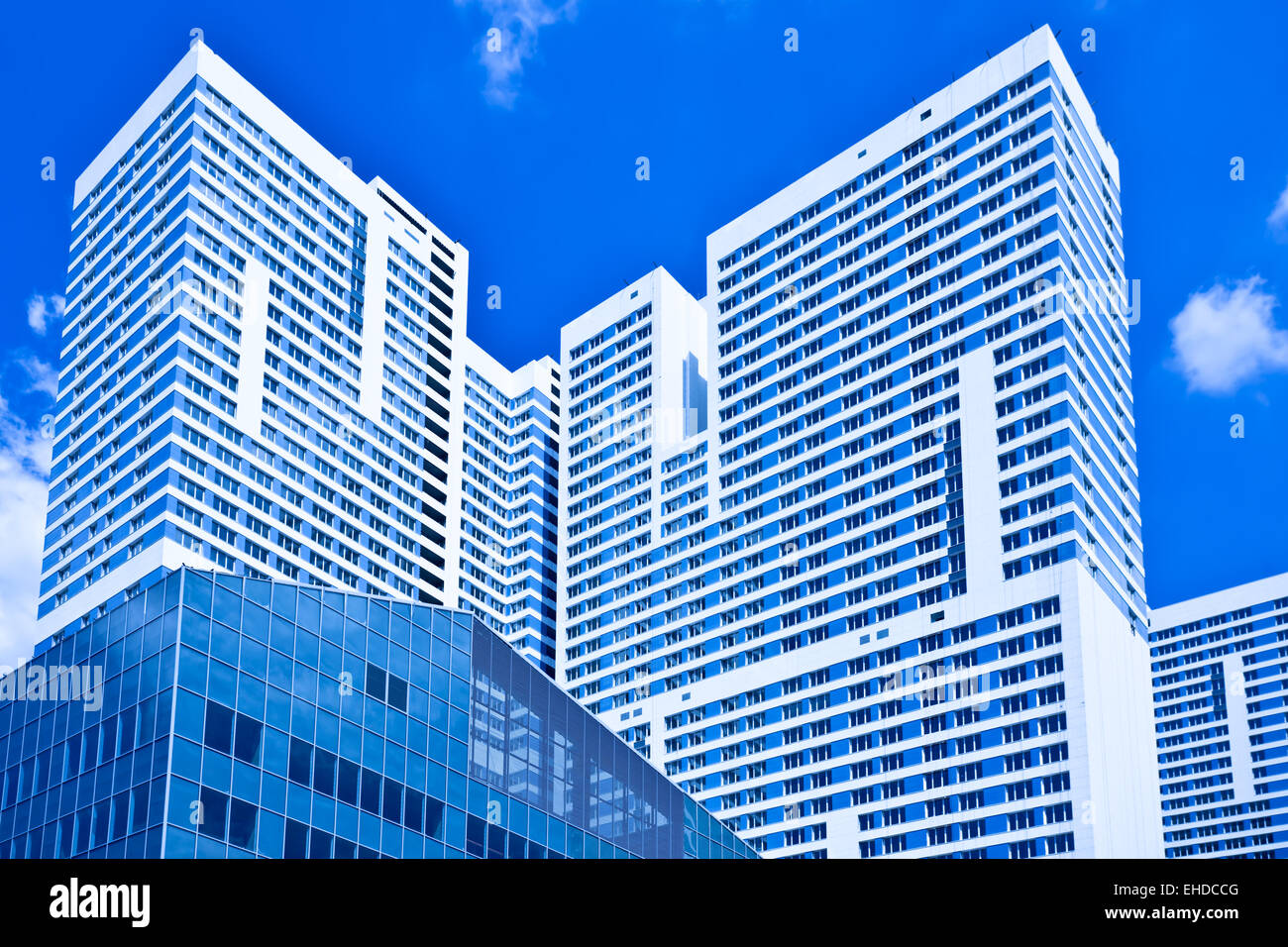 New dwelling house whiteblue towers Stock Photo Alamy