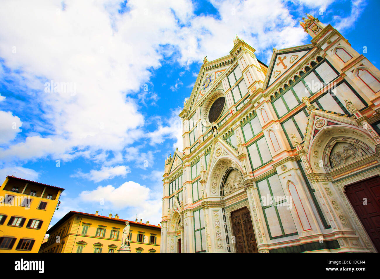 Wide Santa Croce basilica in Florence Stock Photo
