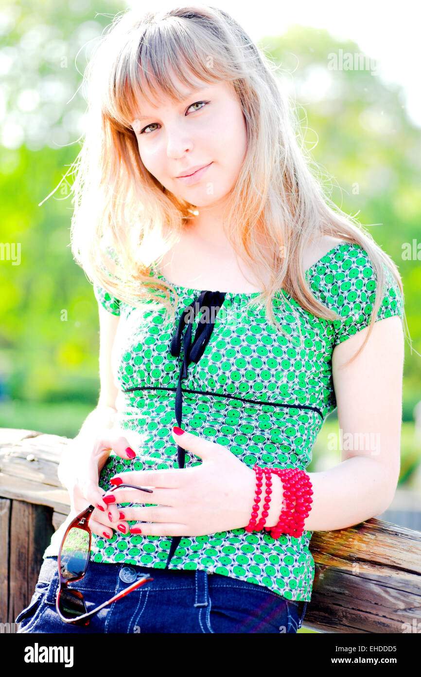 Smiling girl portrait outdoor Stock Photo - Alamy