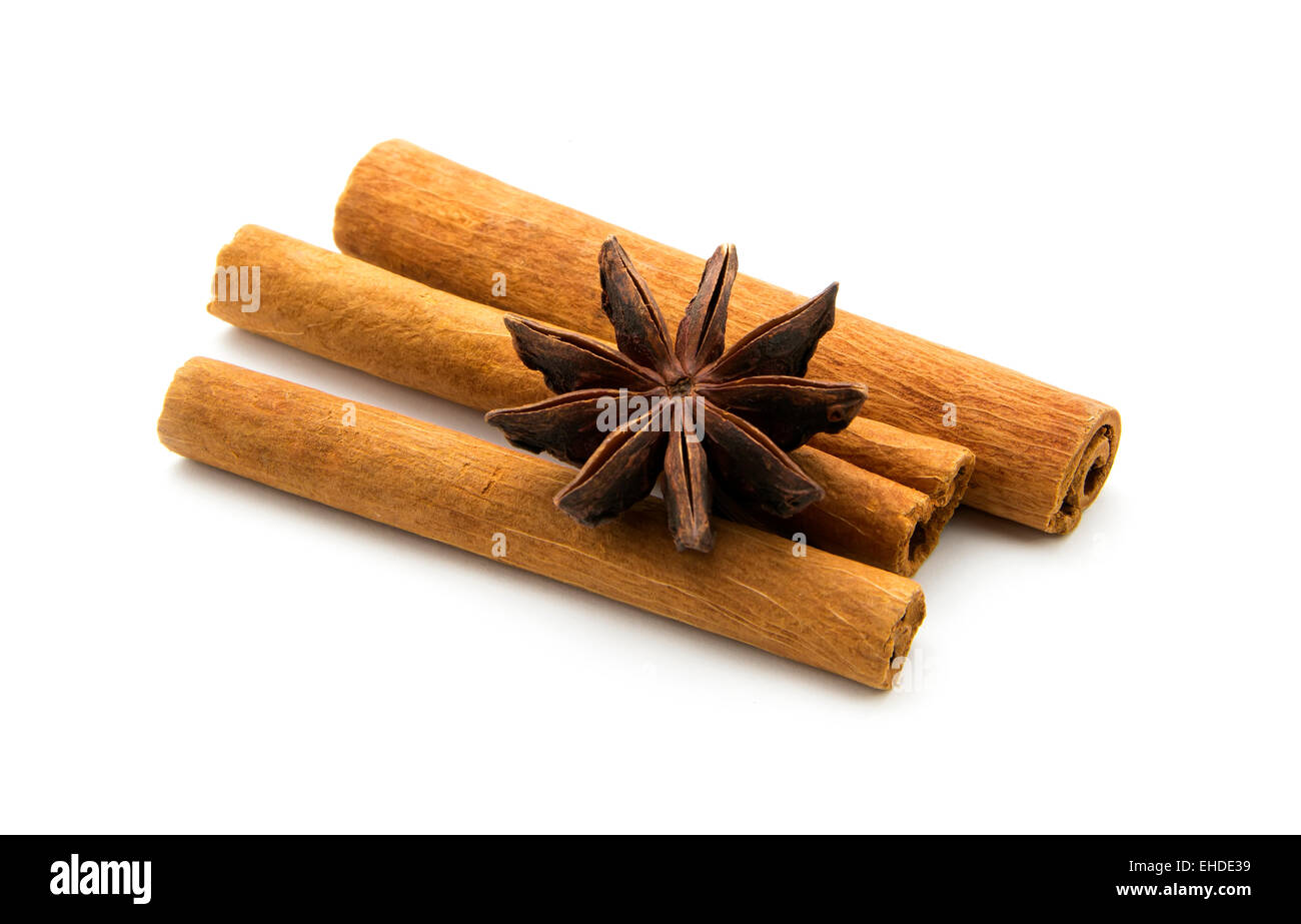 cinnamon sticks and star anise isolated on white background Stock Photo
