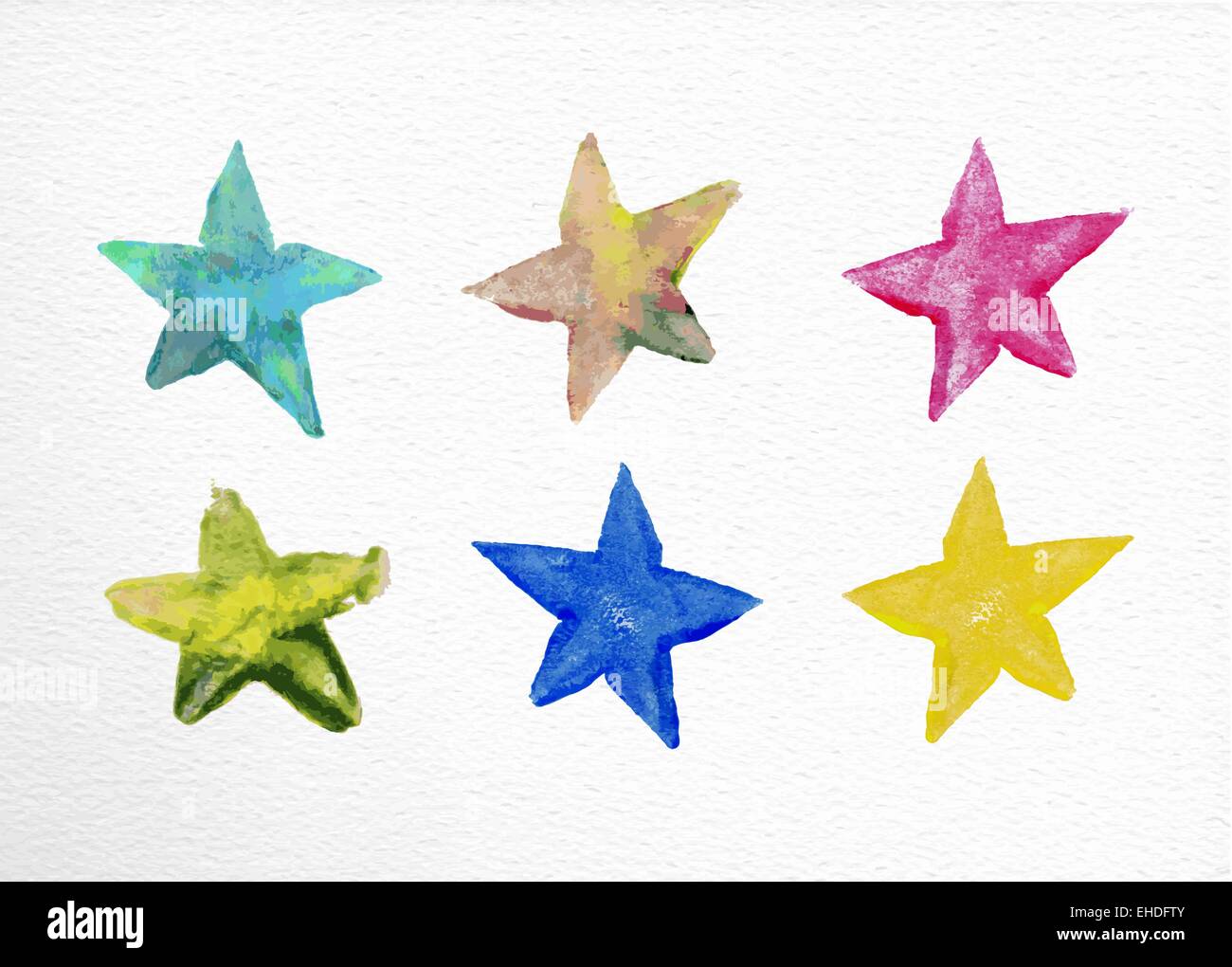Set of watercolor stars elements hand drawn illustration. EPS10 vector file organized in layers for easy editing. Stock Vector