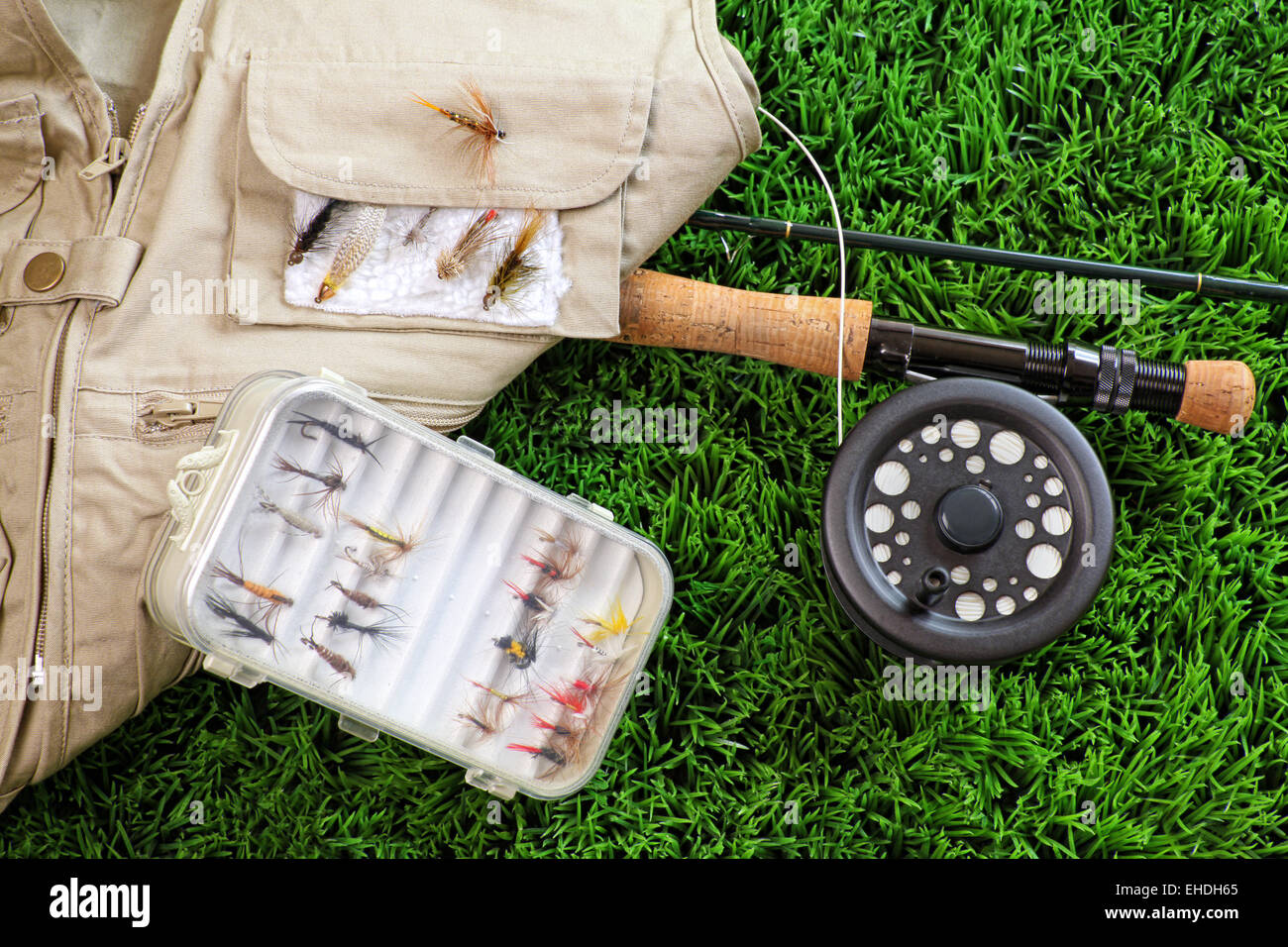 Fly fishing rod and accessories Stock Photo Alamy