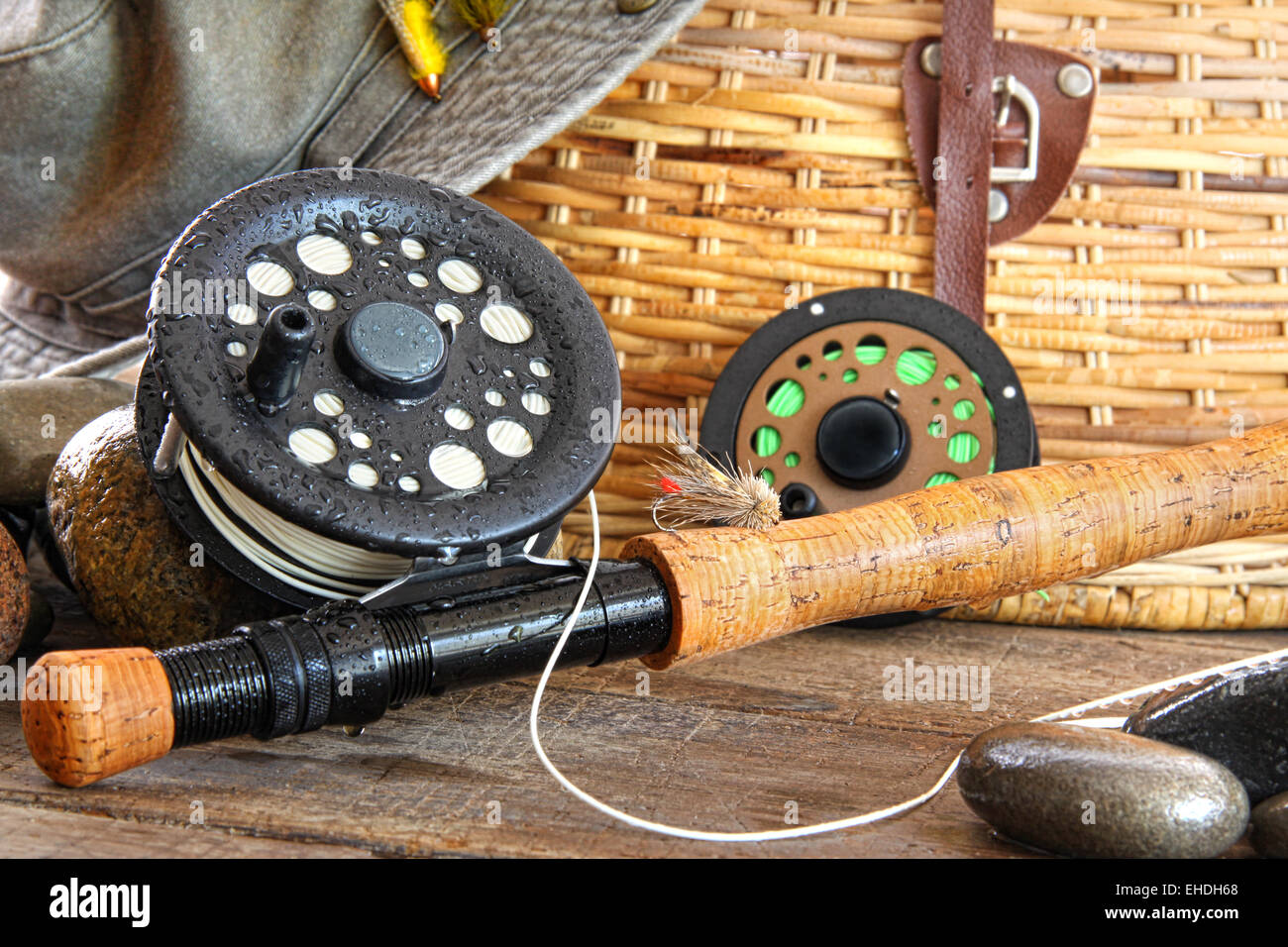 Closeup fly fishing rod Stock Photo Alamy