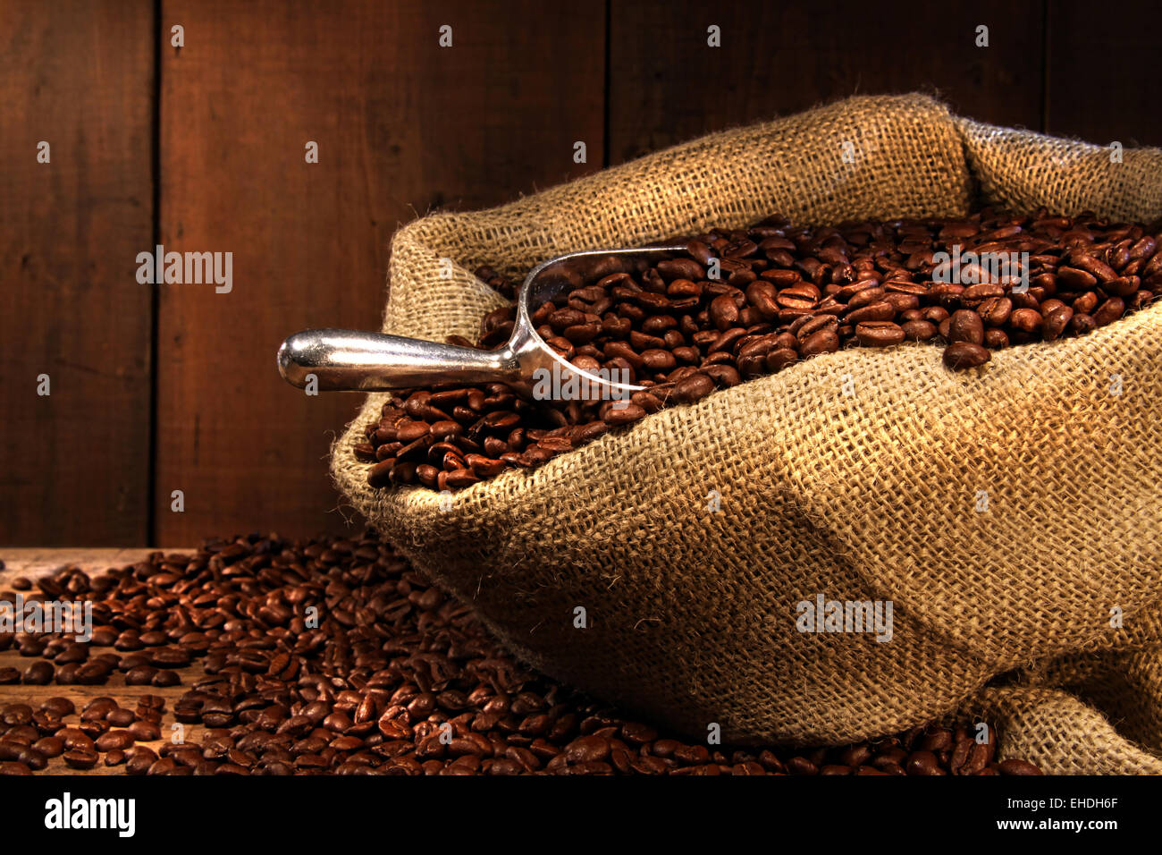 Coffee beans in burlap sack Stock Photo Alamy