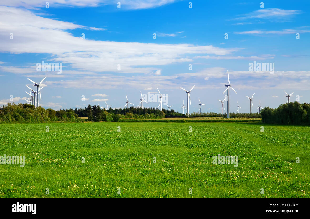 landscape with wind turbines and a blue sky Stock Photo - Alamy