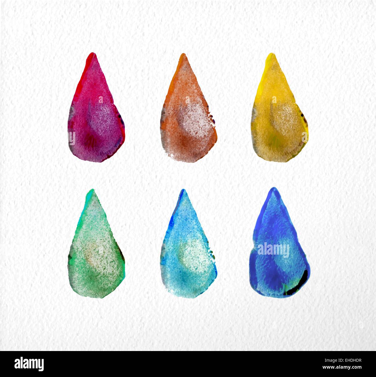 Set of watercolor drop elements hand drawn illustration. EPS10 vector file organized in layers for easy editing. Stock Vector