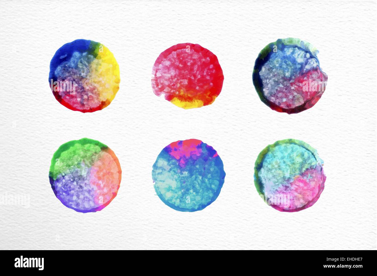 Set of watercolor stains circle elements hand drawn illustration. EPS10 vector file organized in layers for easy editing. Stock Vector